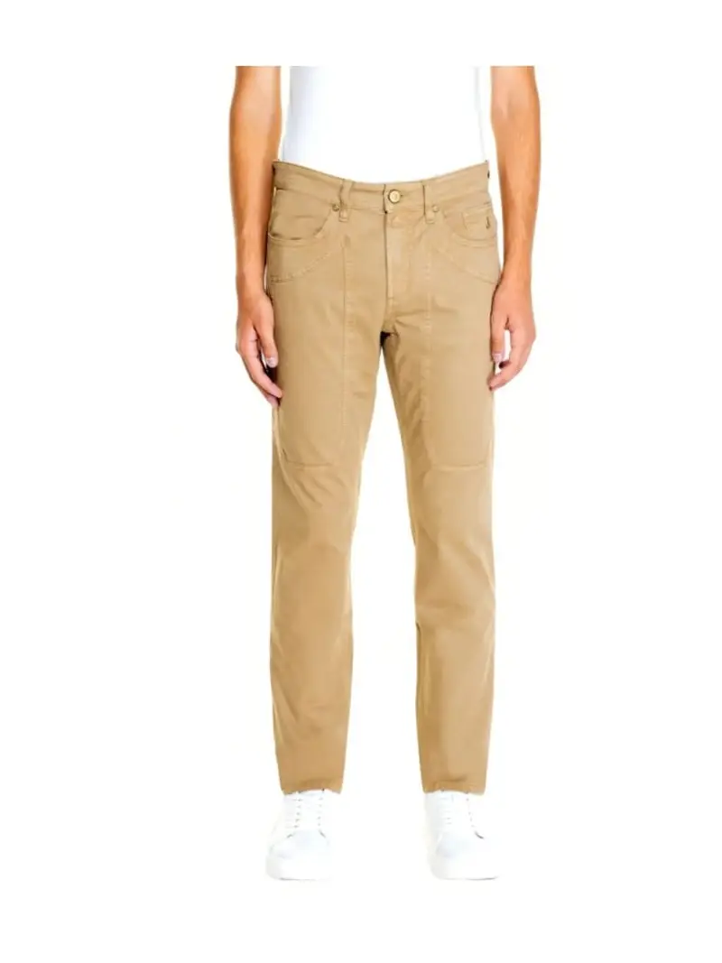 Jeckerson pantalone beige uomo in cotone patch logo sul retro