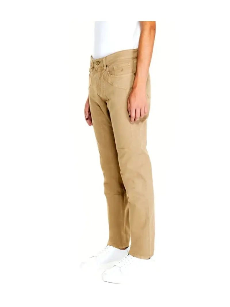 Jeckerson pantalone beige uomo in cotone patch logo sul retro miniatura 2