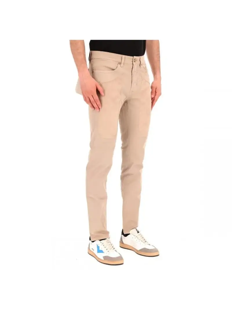 Jeckerson pantalone in denim beige uomo toppe in camoscio tono su tono patch logo sul retro