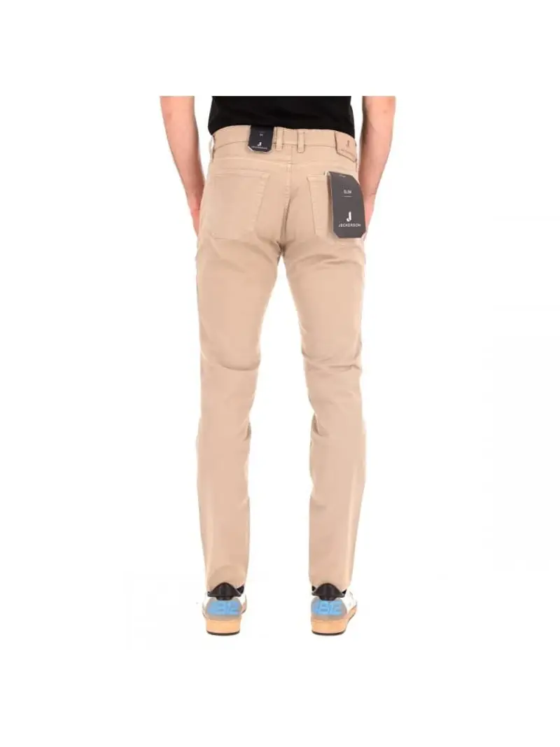 Jeckerson pantalone in denim beige uomo toppe in camoscio tono su tono patch logo sul retro miniatura 2