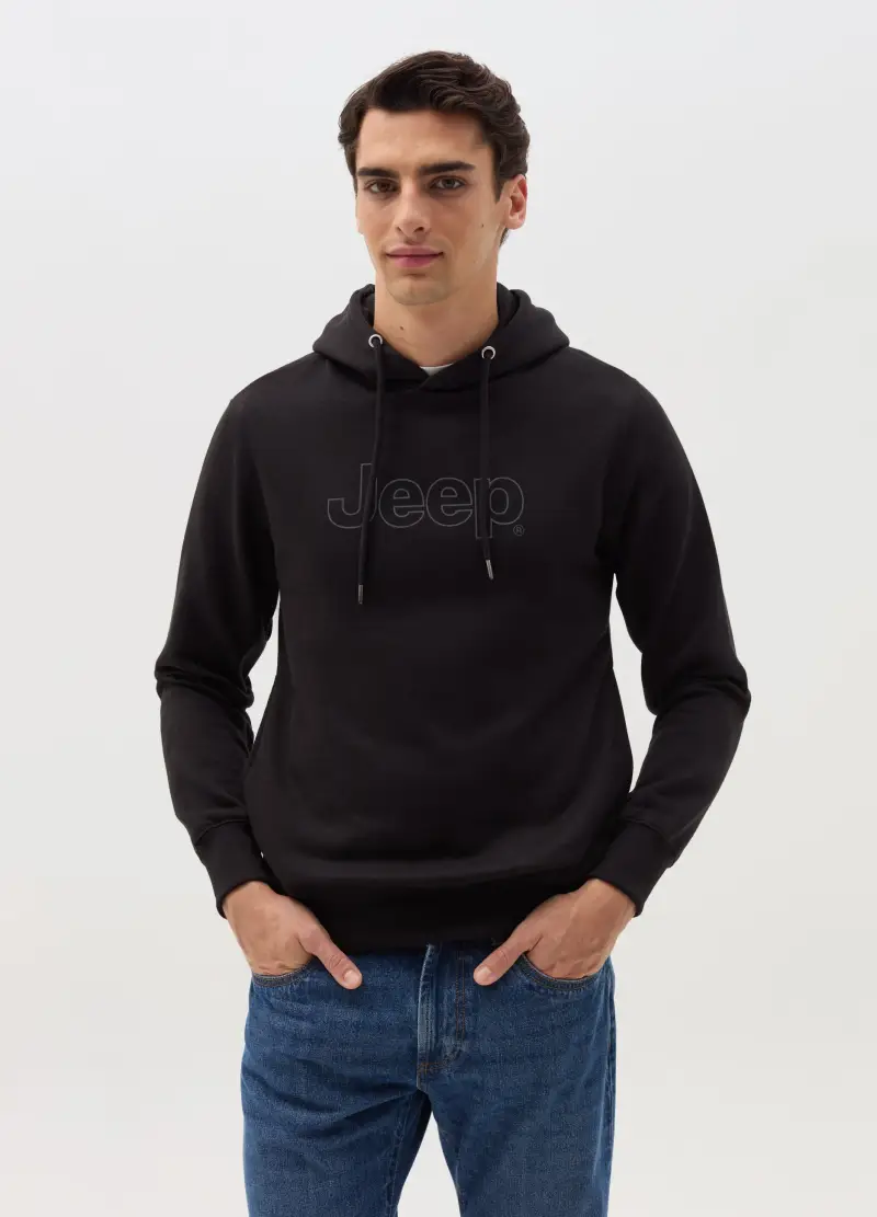Felpa Con Cappuccio E Stampa Jeep, Uomo, Nero miniatura 2