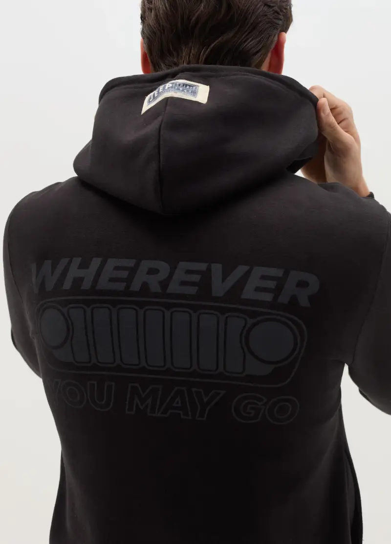 Felpa Con Cappuccio E Stampa Jeep, Uomo, Nero miniatura 3