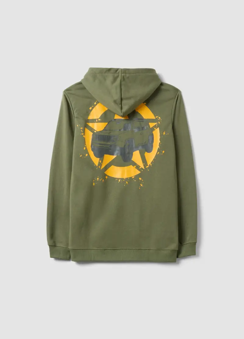 Felpa In Misto Cotone Verde Regular Fit Da Bambino Con Full Zip, Verde miniatura 2