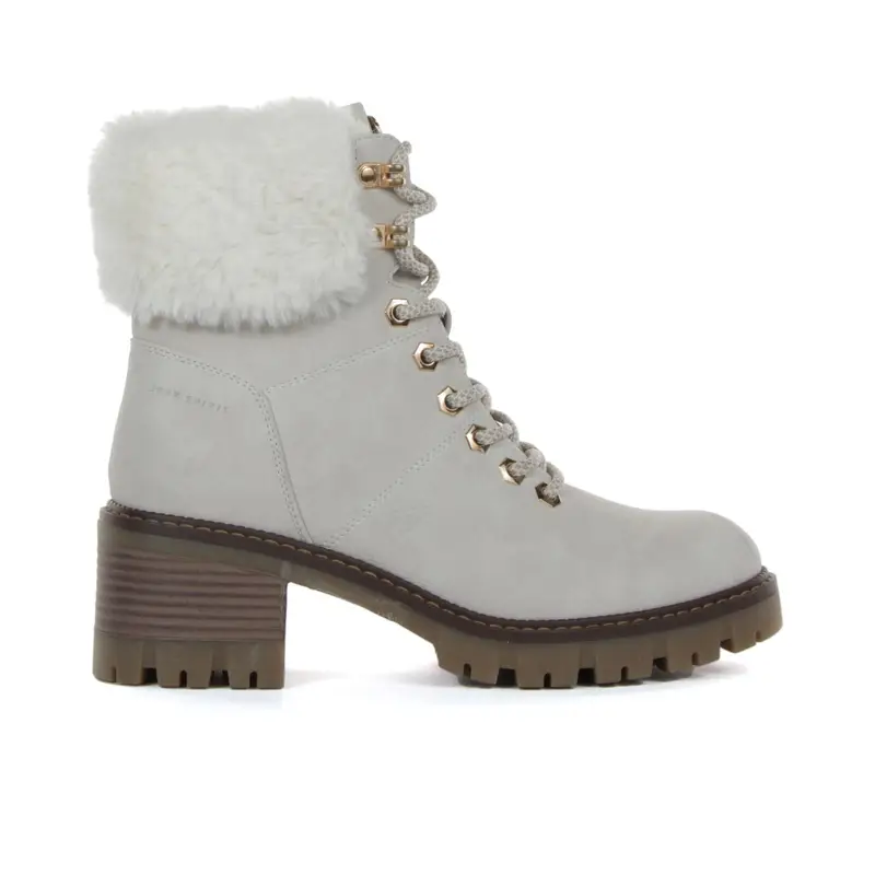 Stivaletti grigi con tacco, lacci e interno in peluche