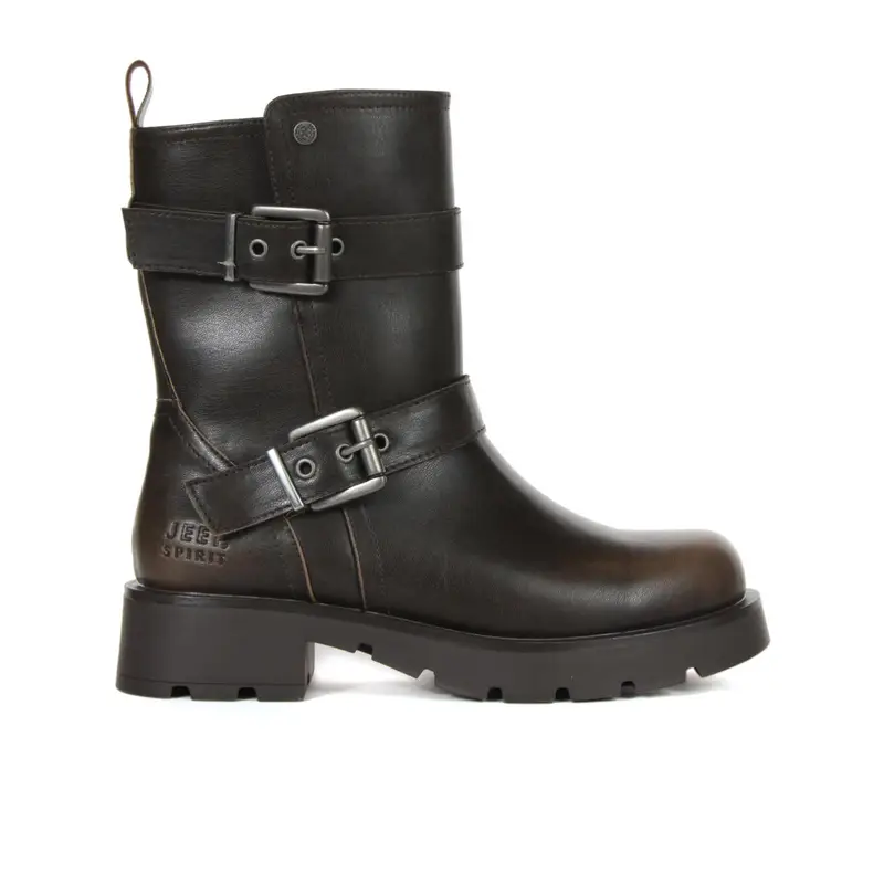 Stivaletti marroni bassi biker con logo e doppia fibbia