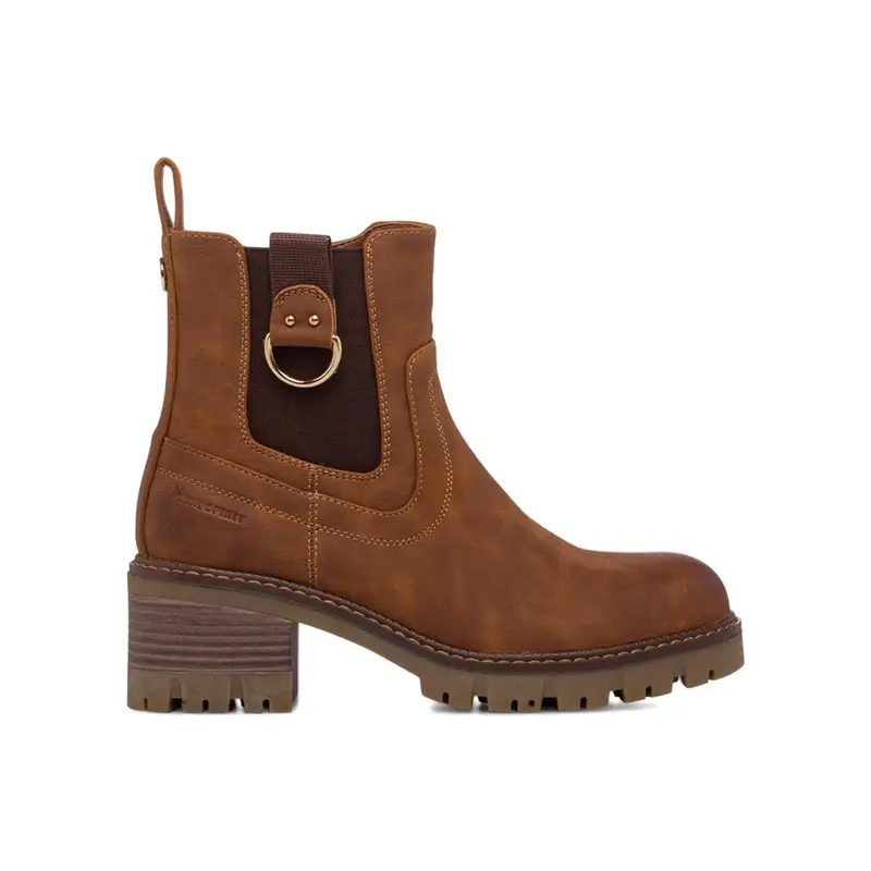 Stivaletti marroni da donna con tacco basso e fibbia