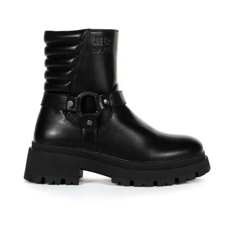 Stivaletti neri biker con fibbia e suola platform