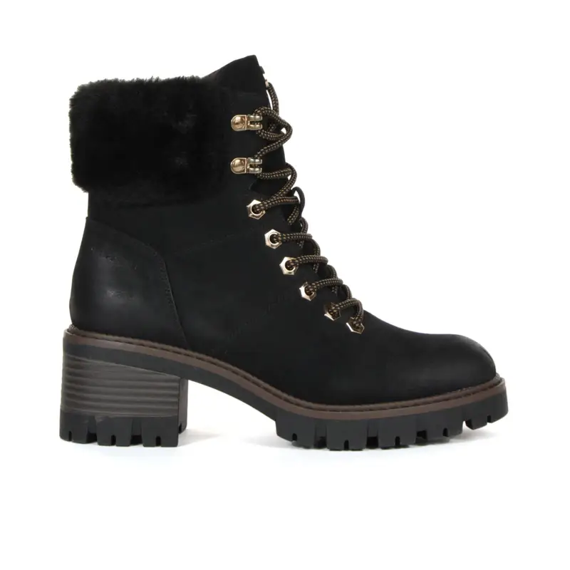Stivaletti neri con tacco, lacci e interno in peluche