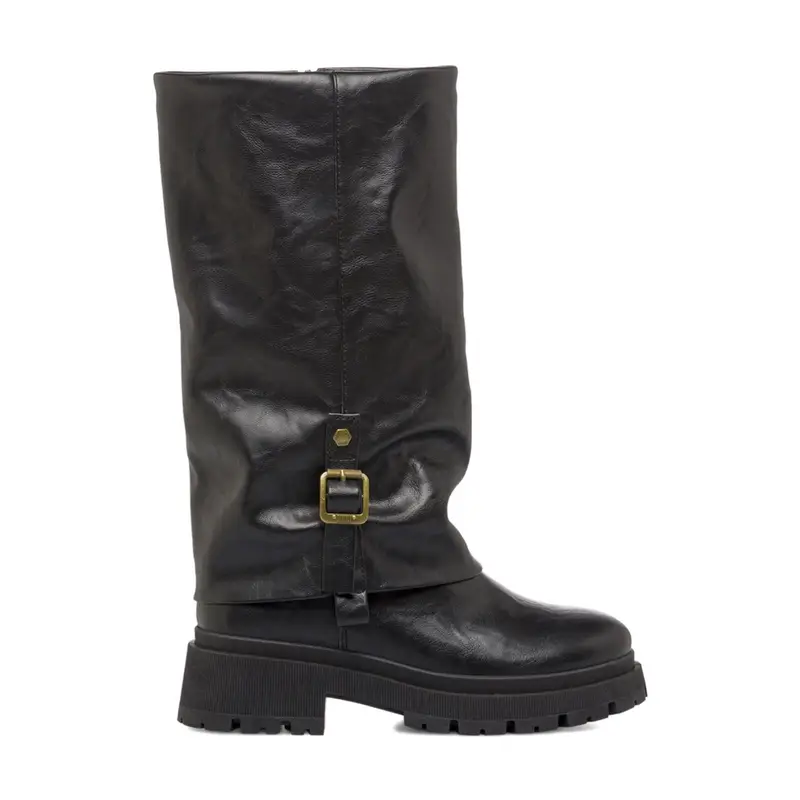 Stivali neri da donna con maxi gambale e fibbia