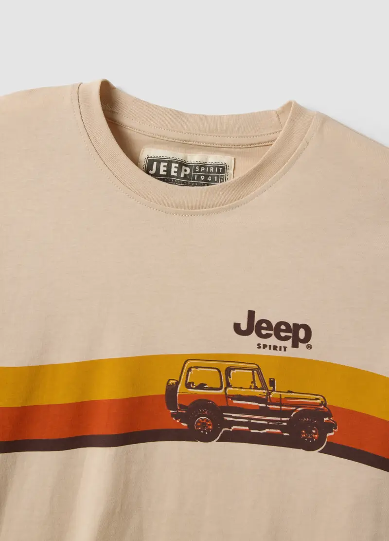 T-shirt In Puro Cotone Beige Regular Fit Con Stampa, Uomo, Beige miniatura 2