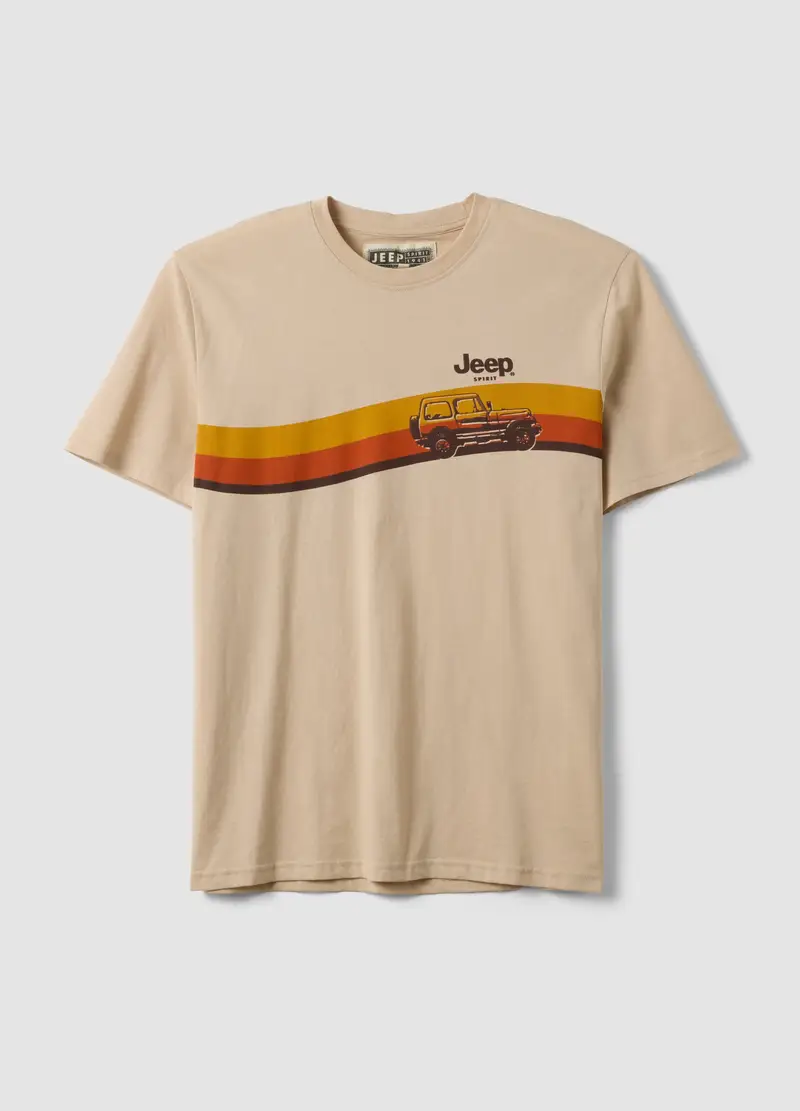 T-shirt In Puro Cotone Beige Regular Fit Con Stampa, Uomo, Beige