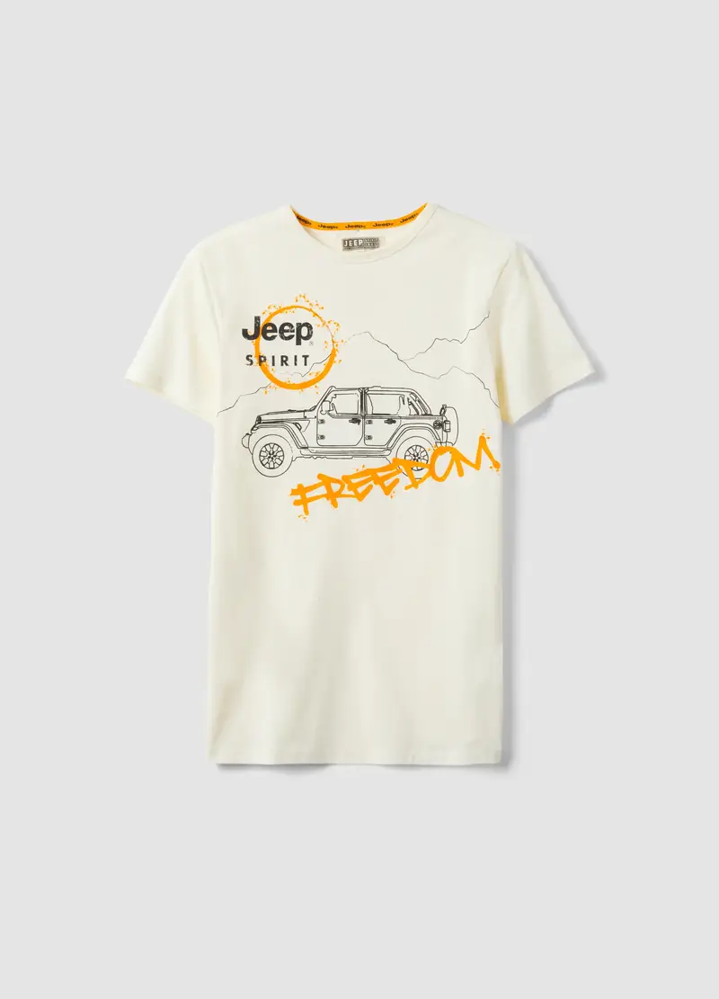 T-shirt In Puro Cotone Bianca Da Bambino Regular Fit Con Stampa, Bianco