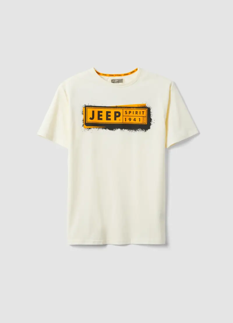 T-shirt In Puro Cotone Bianca Da Bambino Regular Fit Con Stampa, Bianco