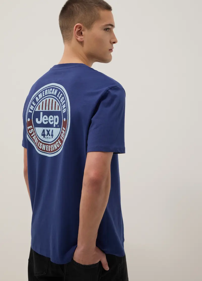 T-shirt In Puro Cotone Blu Regular Fit Con Stampa Jeep, Uomo, Blu miniatura 2