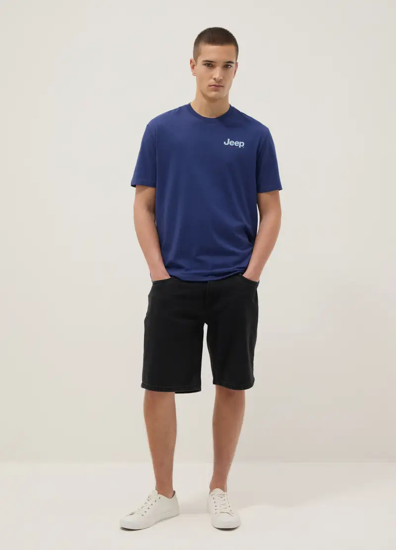 T-shirt In Puro Cotone Blu Regular Fit Con Stampa Jeep, Uomo, Blu miniatura 3