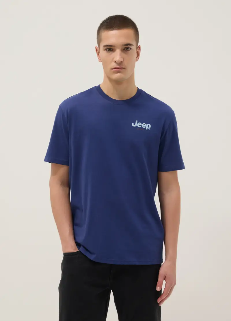 T-shirt In Puro Cotone Blu Regular Fit Con Stampa Jeep, Uomo, Blu