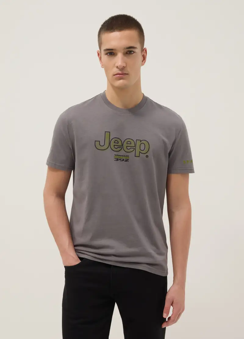 T-shirt In Puro Cotone Grigia Regular Fit Con Stampa Jeep, Uomo, Grigio