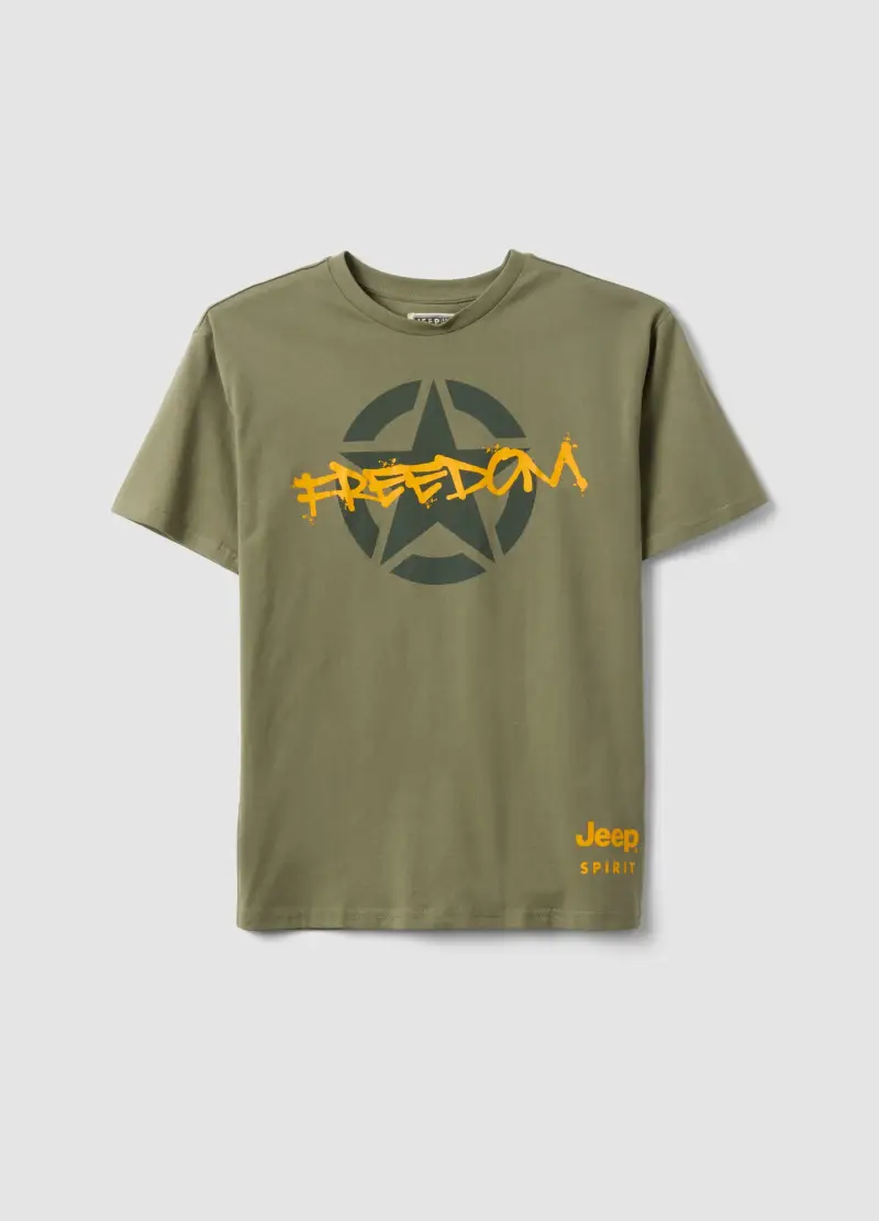 T-shirt In Puro Cotone Verde Da Bambino Regular Fit Con Stampa, Verde