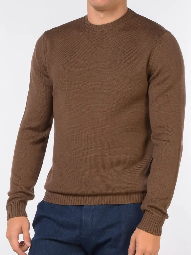 maglia da uomo Jeordies girocollo a coste sottili MARRON