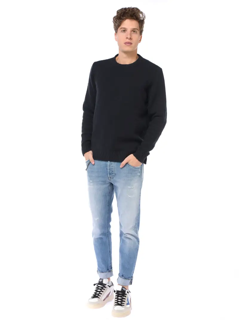 maglia da uomo Jeordies girocollo effetto ciniglia NERO miniatura 2