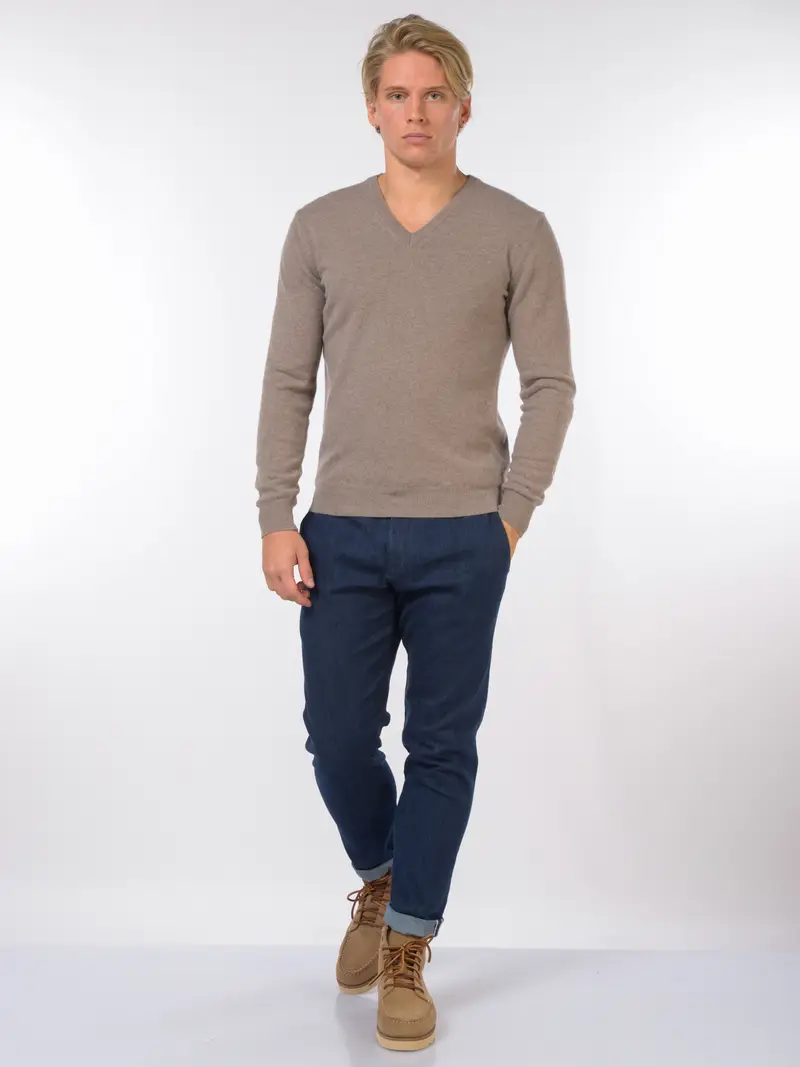 maglia da uomo Jeordies scollo a V in lana e cachemire Grigio miniatura 2