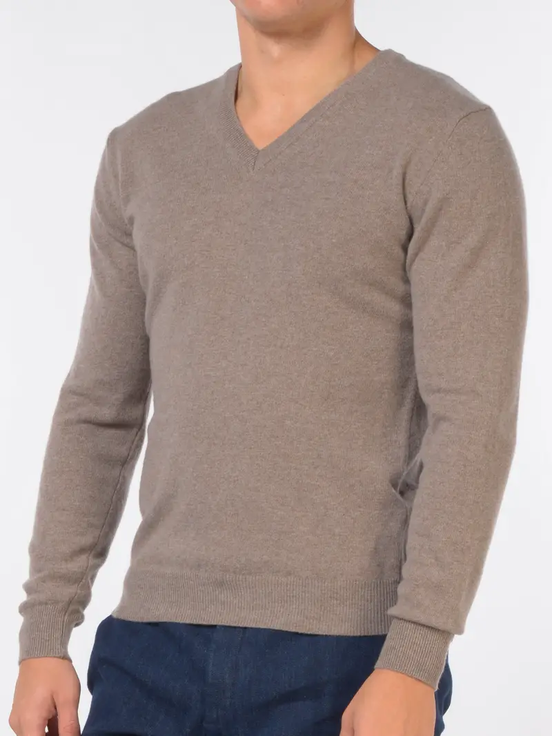 maglia da uomo Jeordies scollo a V in lana e cachemire Grigio