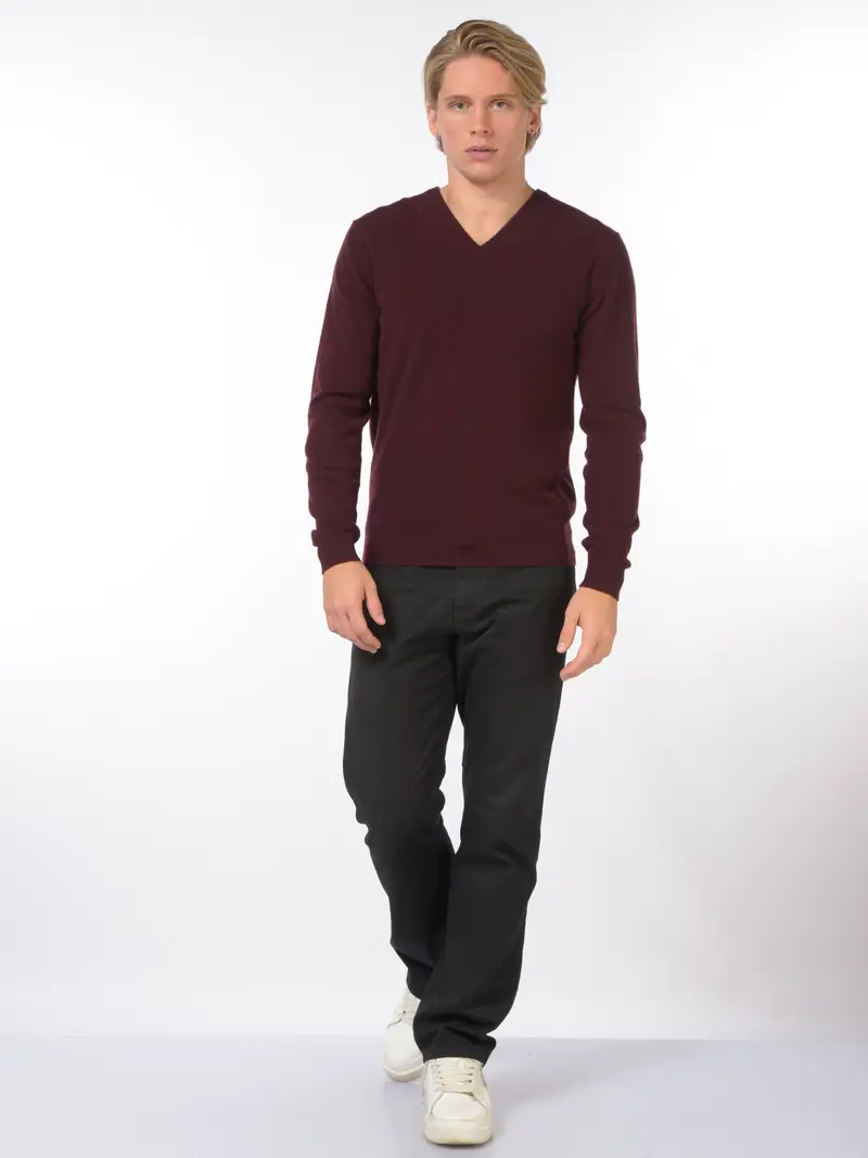 maglia da uomo Jeordies scollo a V in lana e cachemire Rosso miniatura 2