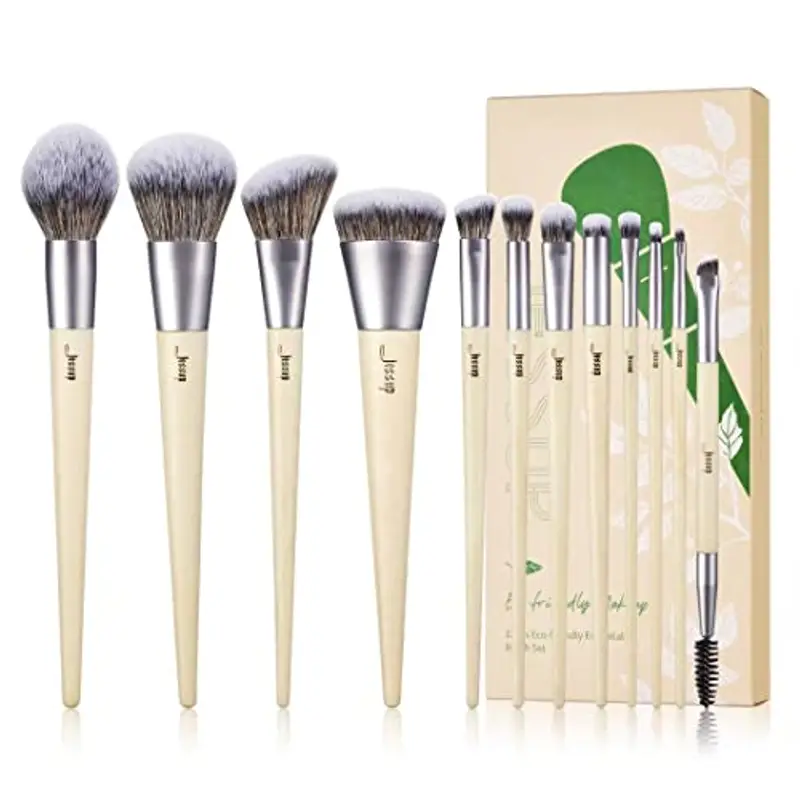 Jessup Pennelli Trucco Set di Pennelli Vegano 12 Pezzi Professionale premium Occhio Viso Pennello Kabuki fondazione