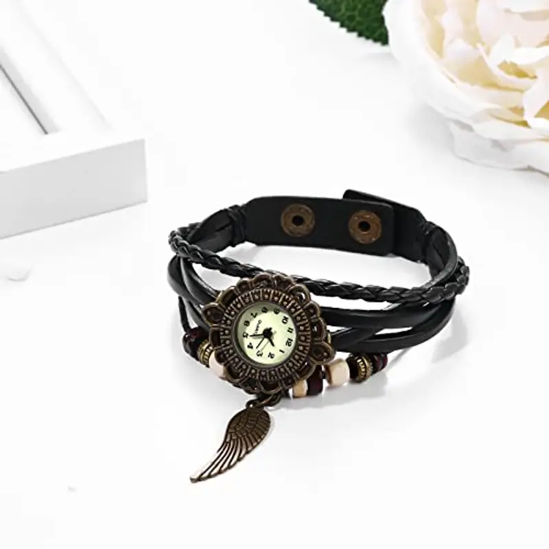 JewelryWe Orologio a Quarzo Bracciale in Pelle da Donna Ciondolo a Forma di Ala miniatura 3
