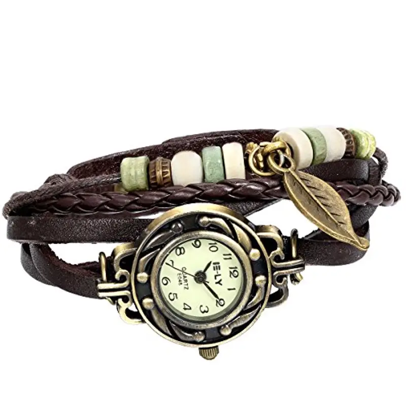 Jewelrywe Orologio a Quarzo Bracciale in Pelle da Donna Ciondolo a Forma di Foglie ¡­