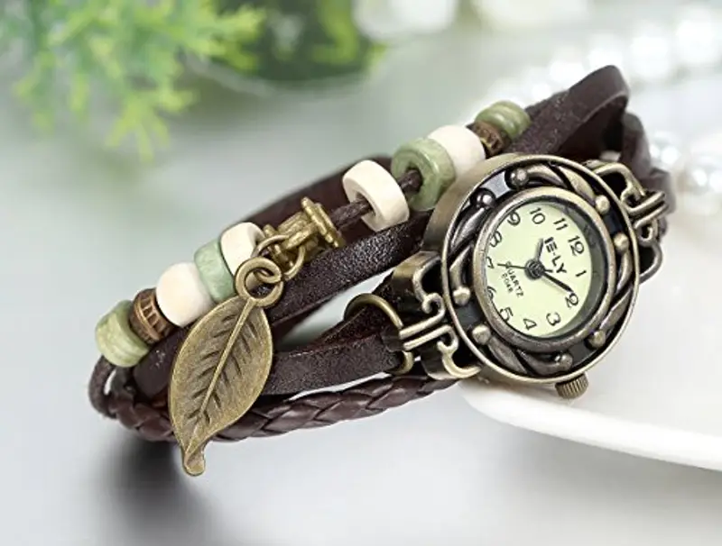Jewelrywe Orologio a Quarzo Bracciale in Pelle da Donna Ciondolo a Forma di Foglie ¡­ miniatura 2