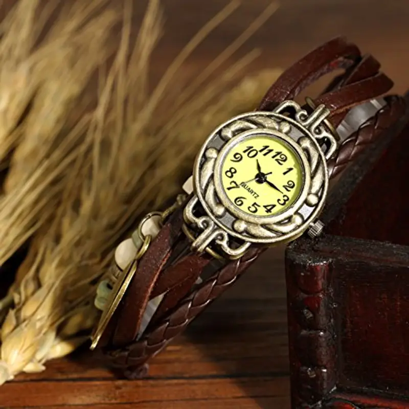 Jewelrywe Orologio a Quarzo Bracciale in Pelle da Donna Ciondolo a Forma di Foglie ¡­ miniatura 3