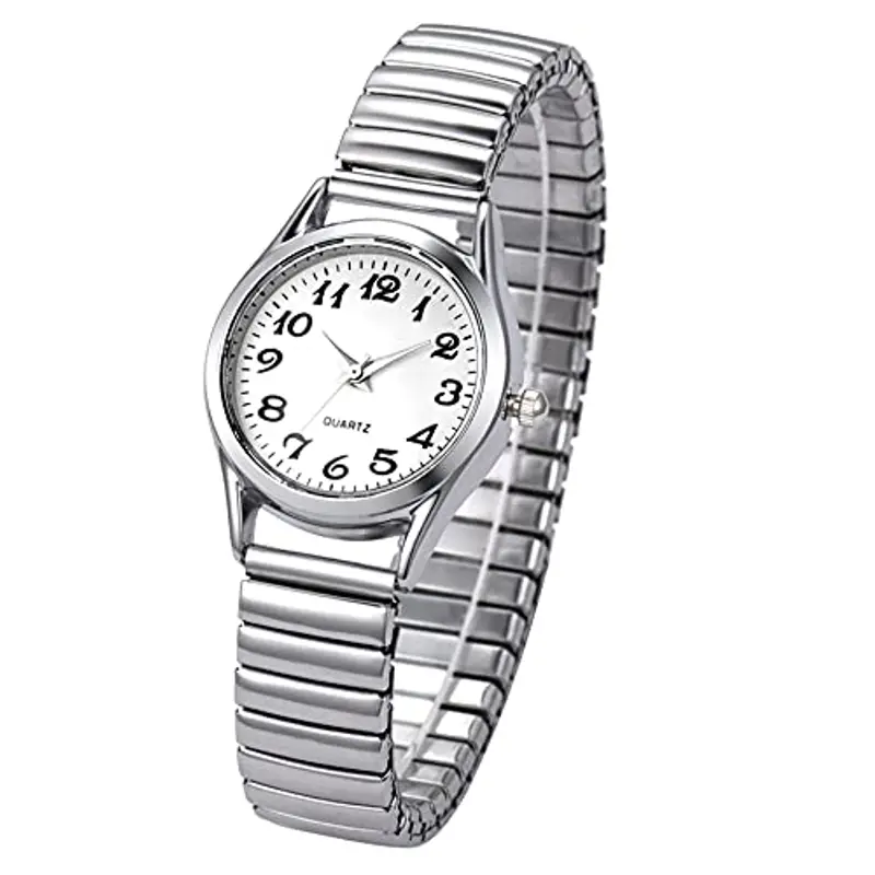 JewelryWe Orologio al Quarzo Cinturino Elastico,Orologio Rigido da Donna,Anziani,Numero Grandi,Orologio alla
