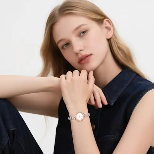 JewelryWe Orologio Analogico Rigido da Donna: Orologio da Polso con Zircone Numero Romano Leggero Idee Regalo per lei miniatura 2