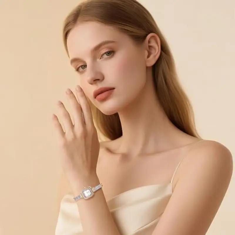 JewelryWe Orologio Analogico Rigido da Donna: Orologio da Polso Piccolo con Zircone Quadrante Quadrato Leggero Idee miniatura 2