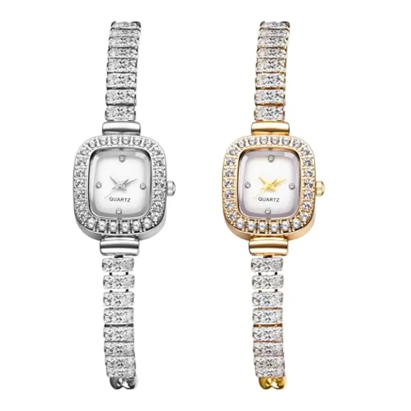 JewelryWe Orologio Analogico Rigido da Donna: Orologio da Polso Piccolo con Zircone Quadrante Quadrato Leggero Idee miniatura 3