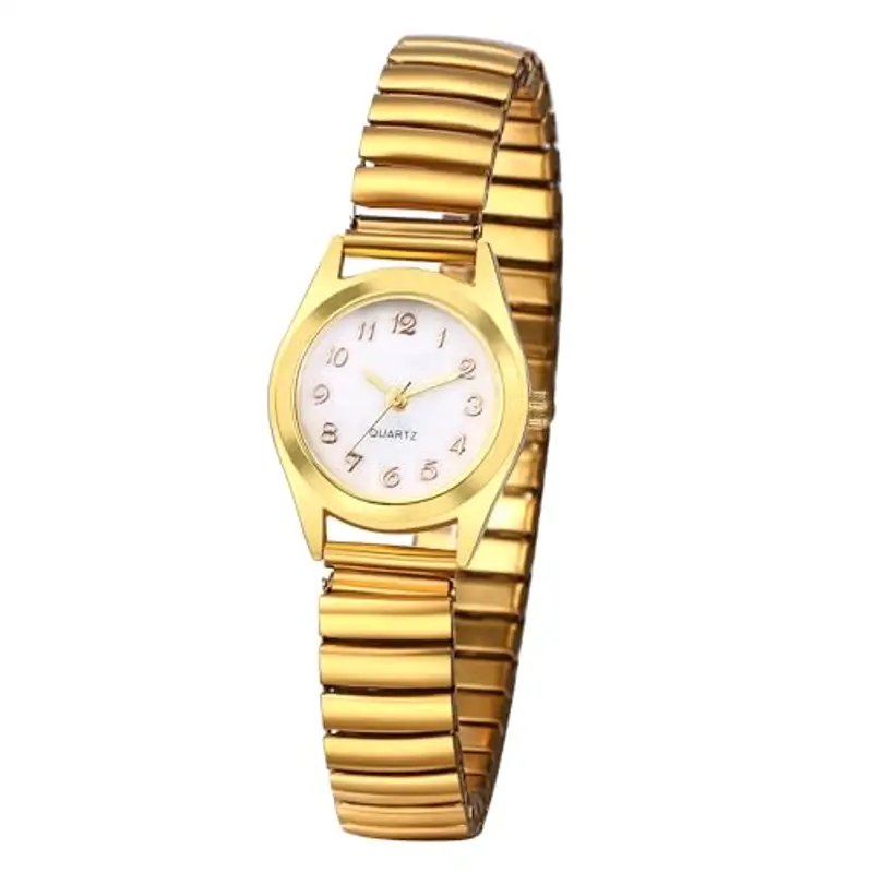 JewelryWe Orologio da Donna Cinturino Elastico: Orologio Piccolo Senza Numero Colore Oro in Acciaio Inossidabile