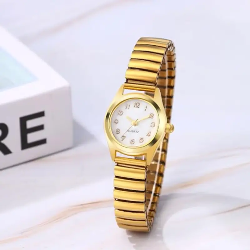 JewelryWe Orologio da Donna Cinturino Elastico: Orologio Piccolo Senza Numero Colore Oro in Acciaio Inossidabile miniatura 2