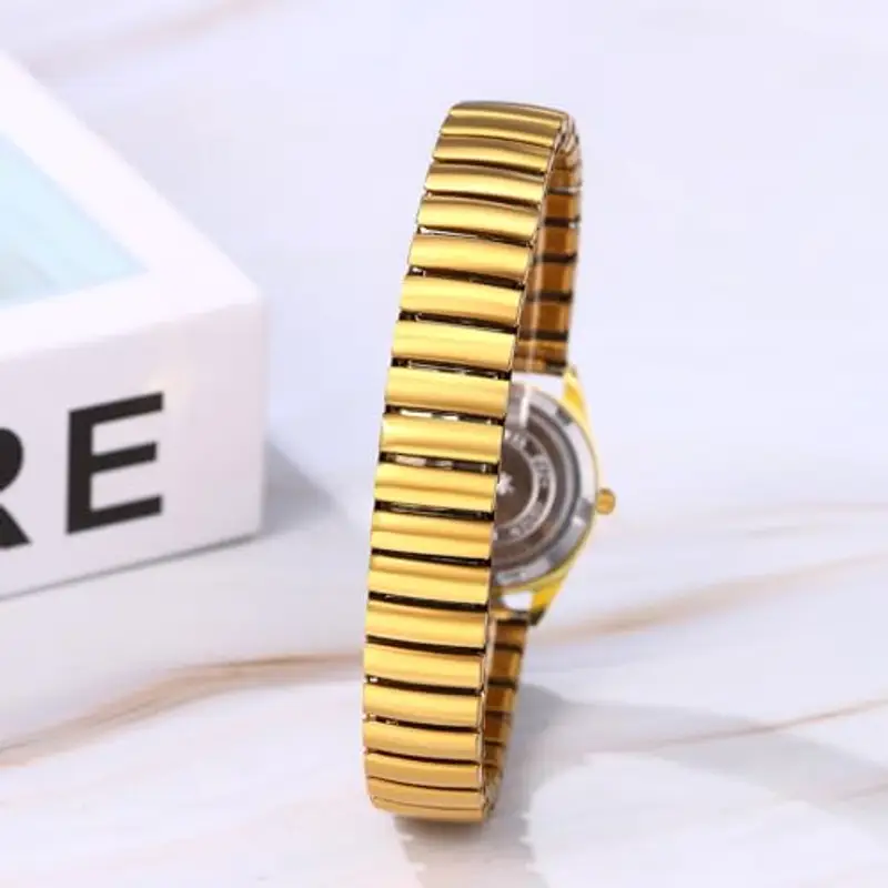 JewelryWe Orologio da Donna Cinturino Elastico: Orologio Piccolo Senza Numero Colore Oro in Acciaio Inossidabile miniatura 3