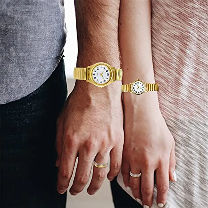 JewelryWe Orologio da Polso Da Coppia, Cinturino in Metallo Retro Vintage Orologio al Quarzo Piccolo, Buon Regalo, Festa della Mamma, Festa del Papa miniatura 2