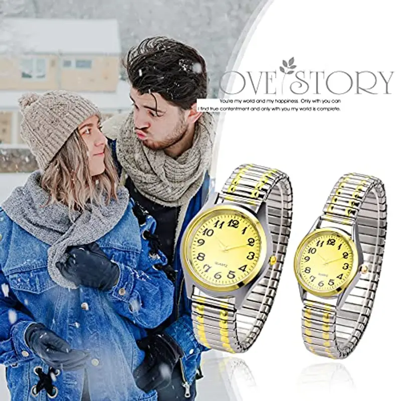 JewelryWe Orologio da Polso Da Coppia, Cinturino in Metallo Retro Vintage Orologio al Quarzo Piccolo, Buon Regalo, Festa della Mamma, Festa del Papa miniatura 3