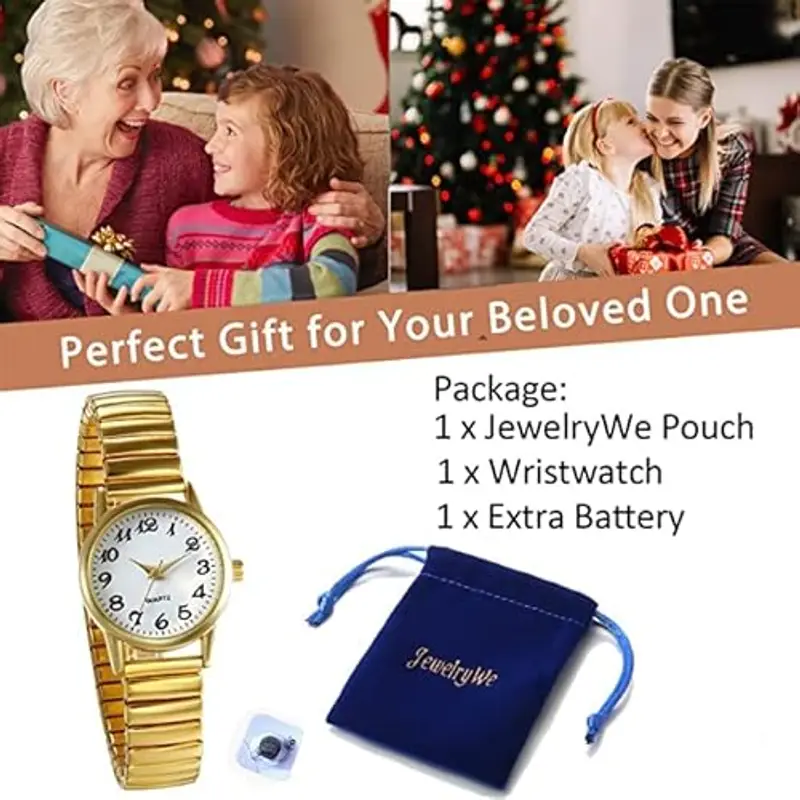 JewelryWe Orologio da Polso Da Donna Oro d'oro, Cinturino in Metallo Retro Vintage Orologio al Quarzo Piccolo, Buon miniatura 3