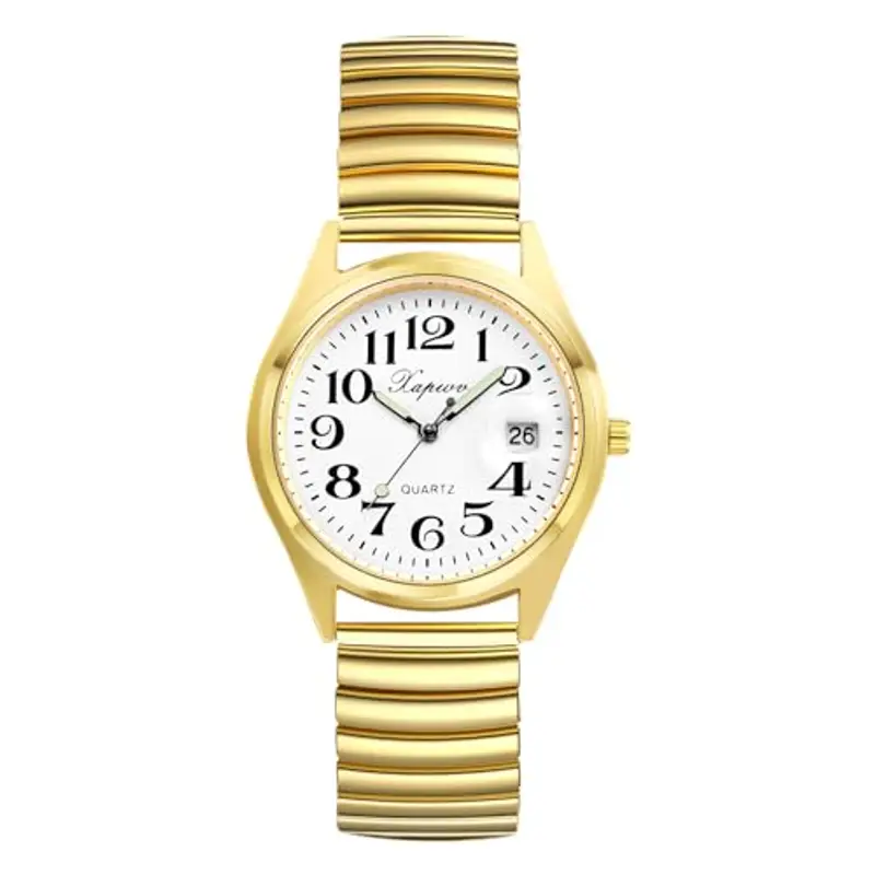 JewelryWe - Orologio Elastico da Polso da Donna Con Calendario Cinturino in Lega Quadrante Rotondo Colore Oro