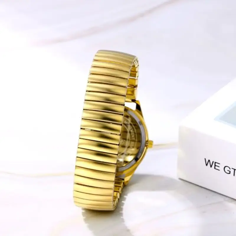 JewelryWe - Orologio Elastico da Polso da Donna Con Calendario Cinturino in Lega Quadrante Rotondo Colore Oro miniatura 3