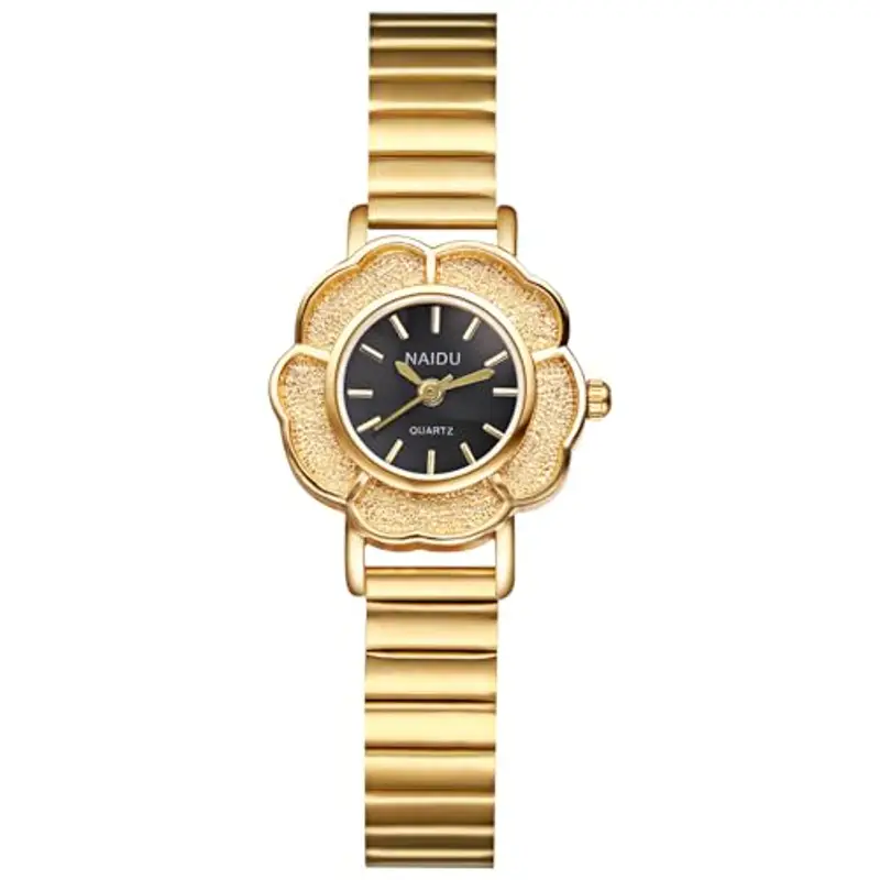 JewelryWe Orologio Elastico Fiore da Donna: Orologio Piccolo senza Numero da Ragazze CInturino Dorato Idee Regalo per