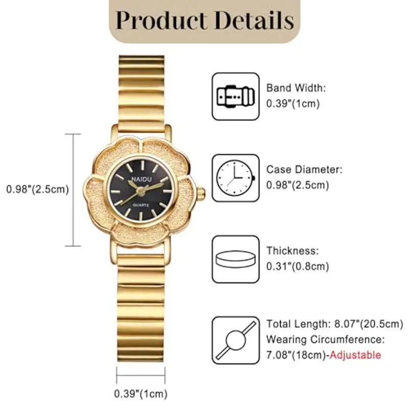 JewelryWe Orologio Elastico Fiore da Donna: Orologio Piccolo senza Numero da Ragazze CInturino Dorato Idee Regalo per miniatura 2