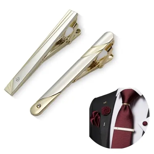 JEYORZY 2pcs Fermacravatte Uomo Classici in Rame, Clip di Cravatta Set,ferma cravatta da uomo, Fermacravatte Eleganti