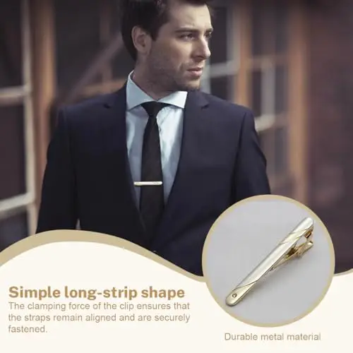 JEYORZY 2pcs Fermacravatte Uomo Classici in Rame, Clip di Cravatta Set, ferma cravatta da uomo, Fermacravatte Eleganti miniatura 2