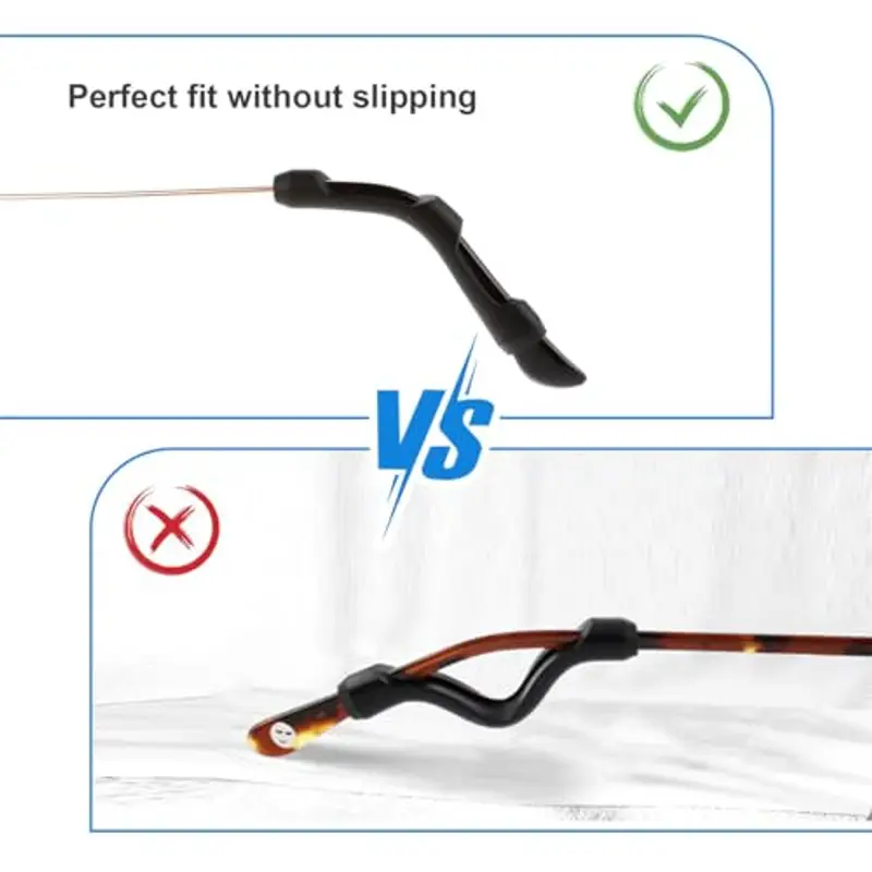 JEYORZY 8 Paia Cuscinetti Auricolari Occhiali, Antiscivolo Ferma Occhiali, Gommini Per Occhiali, Silicone Antiscivolo Protecter Per Occhiali Staffa, Per Occhiali Da Lettura, Occhiali, nero miniatura 3