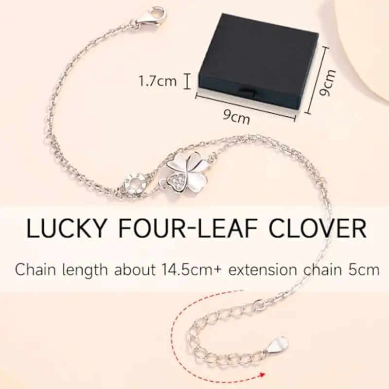 JEYORZY Bracciale da donna in argento con quadrifoglio, bracciale da donna, da donna, per fidanzata, braccialetti dell'amicizia, regali per donne miniatura 2
